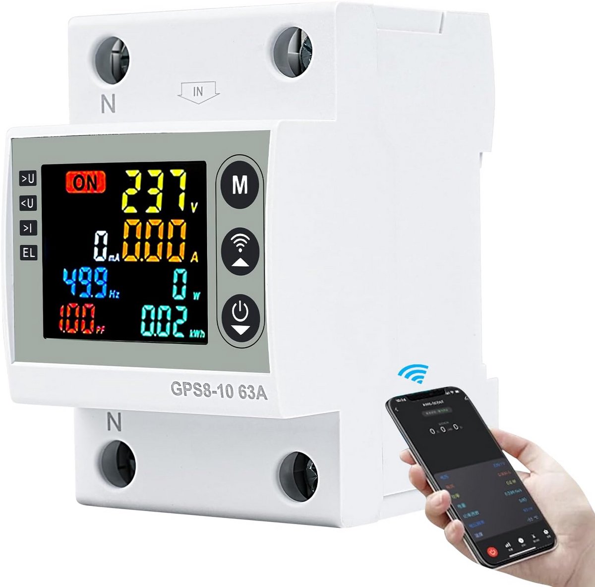 WLAN stroommeter met overspanningsbeveiliging 63A voor wifi en Tuya APP