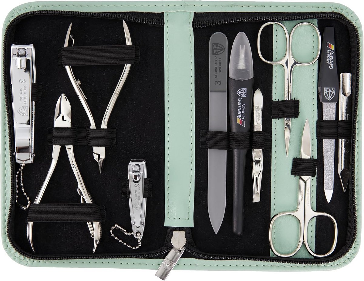 10-delige manicure set in mint kunstleer voor perfecte hand- en voetverzorging