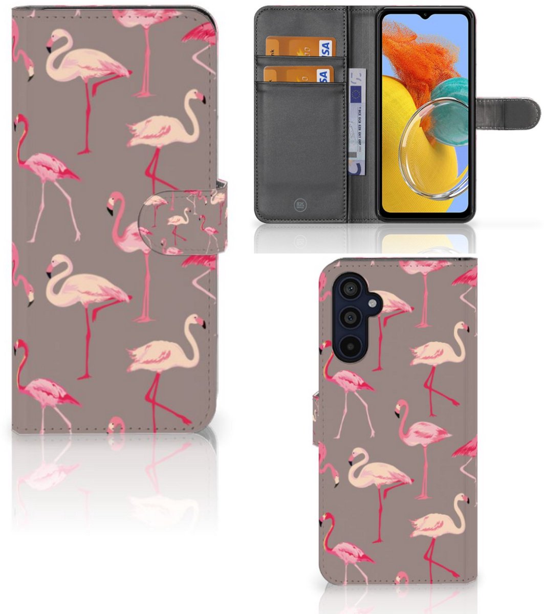 Samsung Galaxy M14 Telefoonhoesje met Pasjes Flamingo