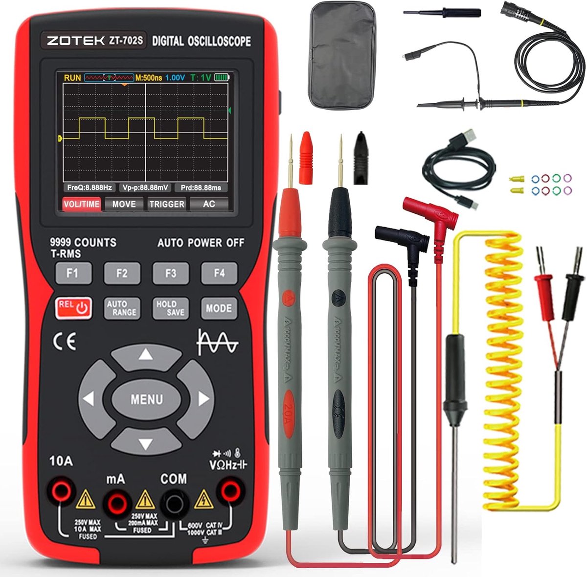 2-in-1 Handheld Digitale Automotive Oscilloscoop Multimeter - Amp Ohm Volt Meter Tester met Hoge Bemonsteringssnelheid
