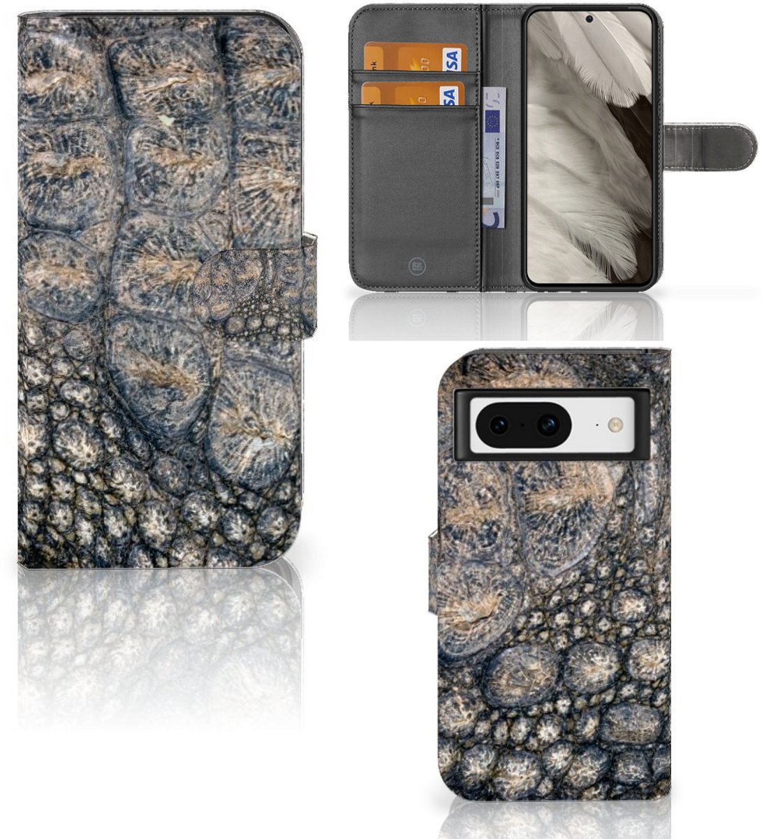 Google Pixel 8 Telefoonhoesje met Pasjes Krokodillenprint