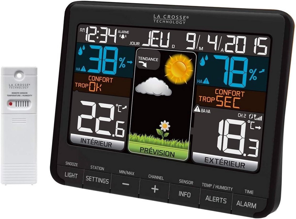 Weerstation met gekleurd LCD-scherm en temperatuursensor binnen/buiten