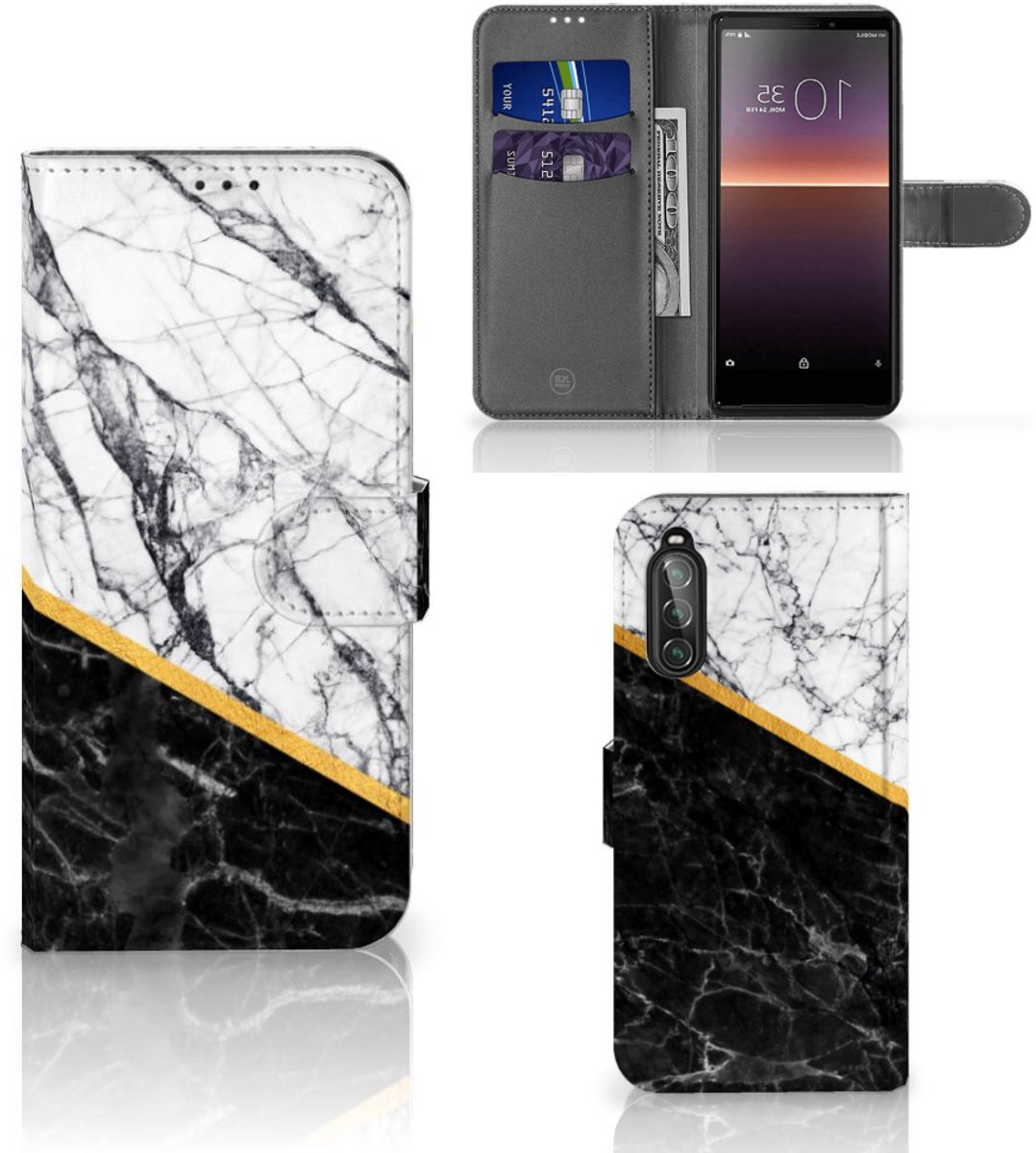 Sony Xperia 10 II Bookcase Marmer Wit Zwart - Origineel Cadeau Man