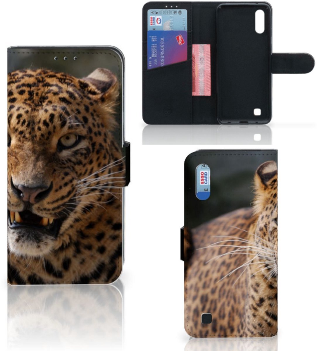 Boekhoesje voor Samsung Galaxy M10 Telefoonhoesje met Pasjes Luipaard
