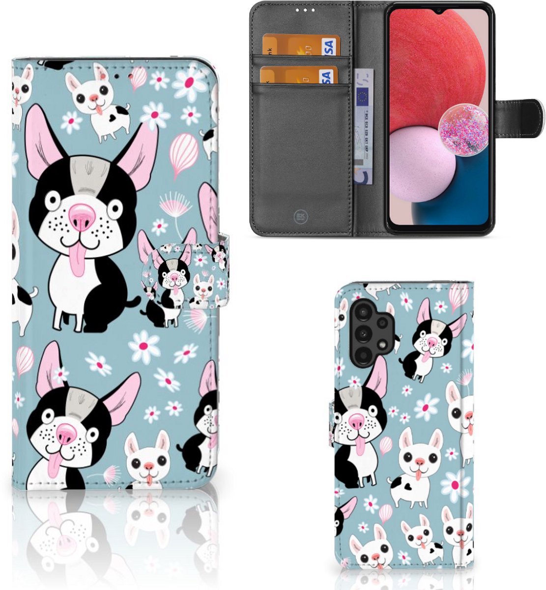 Book Case voor Samsung Galaxy A13 (4G) Telefoonhoesje met Pasjes Hondjes