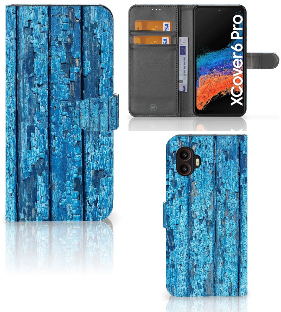 Samsung Galaxy Xcover 6 Pro Book Style Case Wood Blue