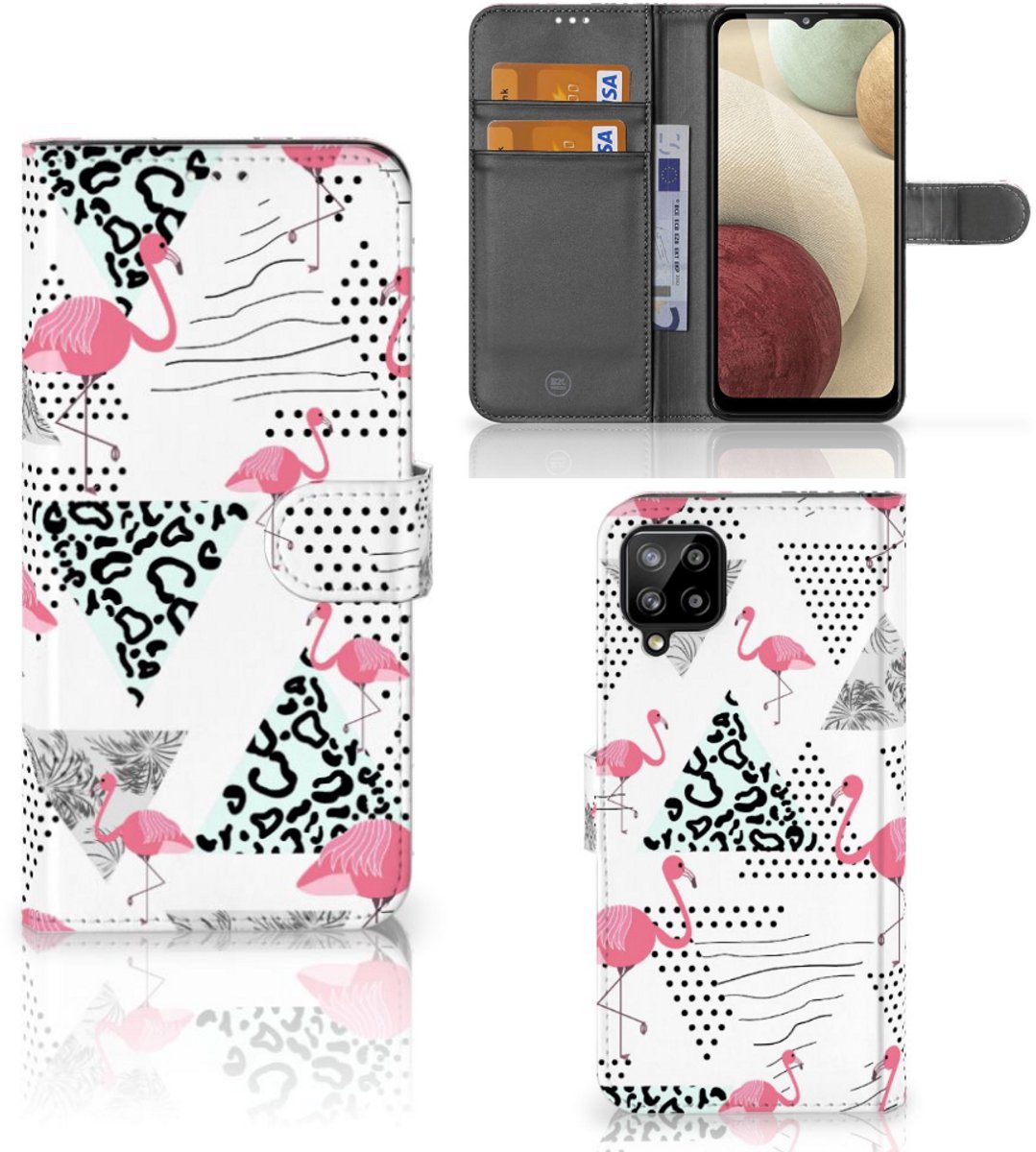 Samsung Galaxy A12 Telefoonhoesje met Pasjes Flamingo Triangle