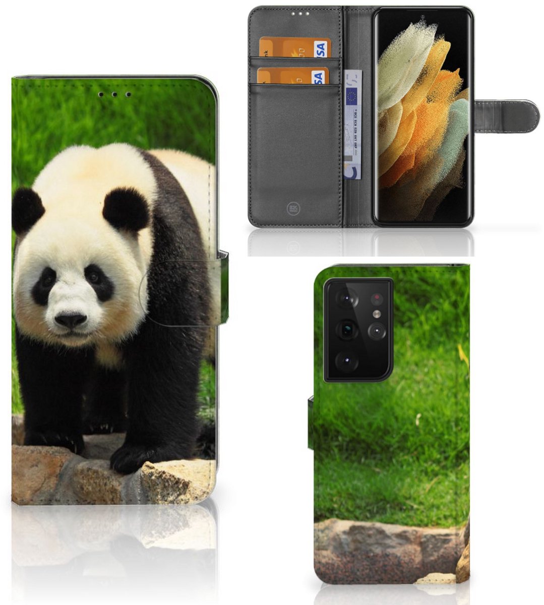 Samsung Galaxy S21 Ultra Telefoonhoesje met Pasjes Panda