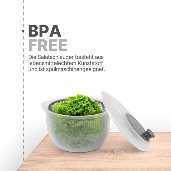 Saladecentrifuge 2,7 liter - BPA-vrij, 3-in-1 ontwerp voor gemakkelijk salades drogen — afbeelding 3