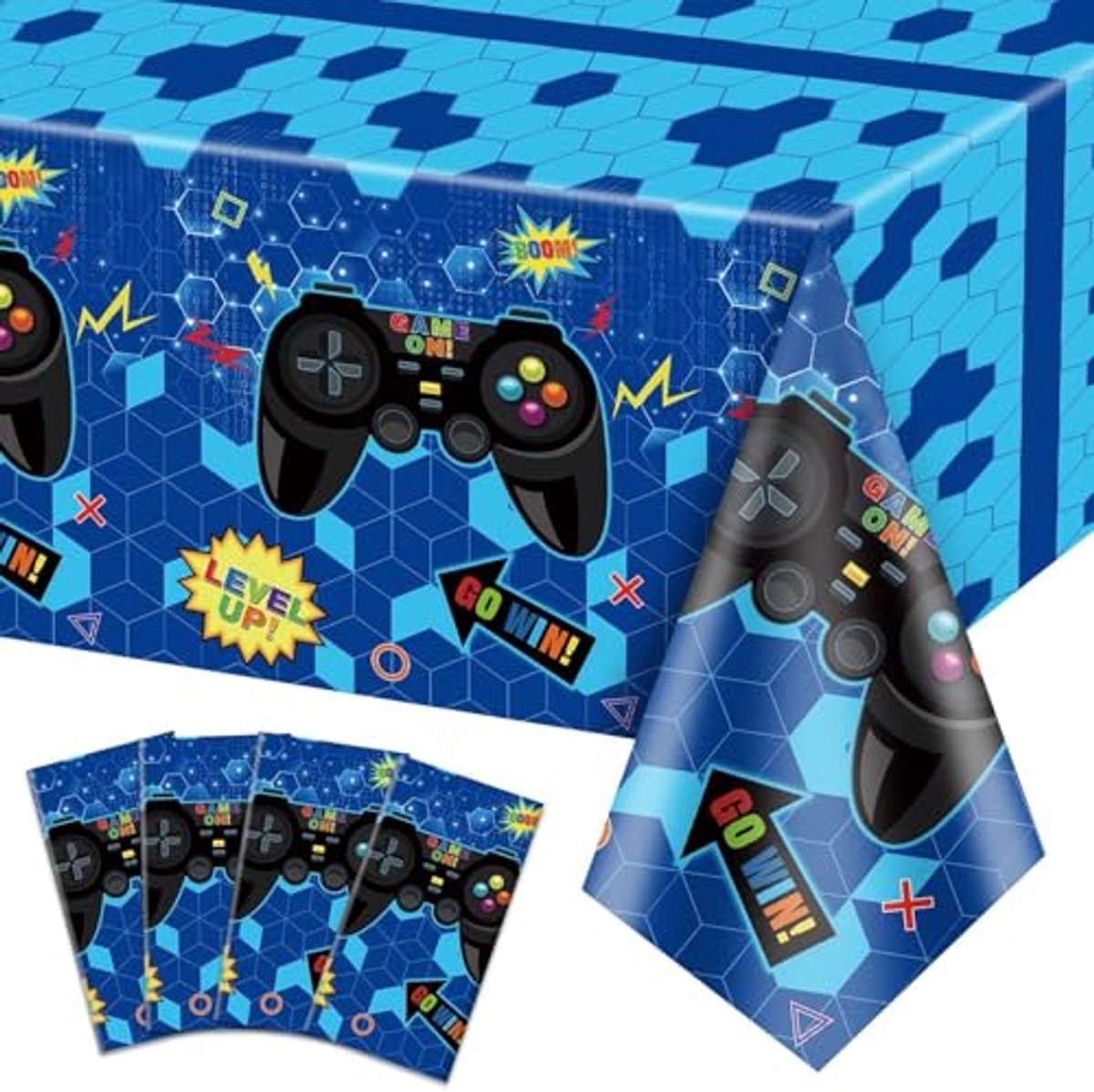 Ultiluxe® Tafellaken Wegwerp - Gaming - Dun Tafelkleed - Tafeldecoratie - 130 x 220 cm - Gamer Thema - Waterafstotend - Kunststof - Game Controller - Voor feestjes en verjaardagen - Blauw