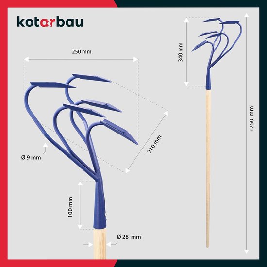 KOTARBAU® 5 Teeth Hand Cultivator with Wooden Handle Scissors 175 cm Weed Grower for Weeds, Garden Tools for Garden Care, Grower, Hand Plow, Garden Accessories van KOTARBAU — afbeelding 3