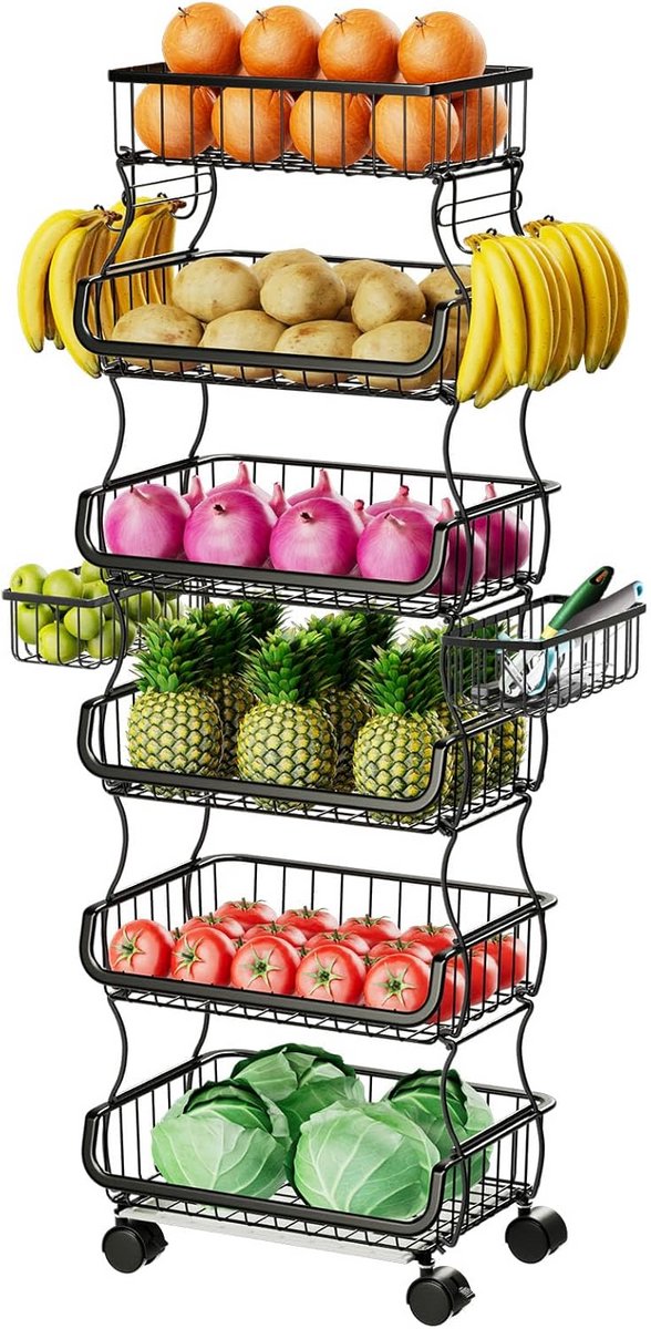 Rollende kar met 4 niveaus en wielen voor fruit en groenten opslag