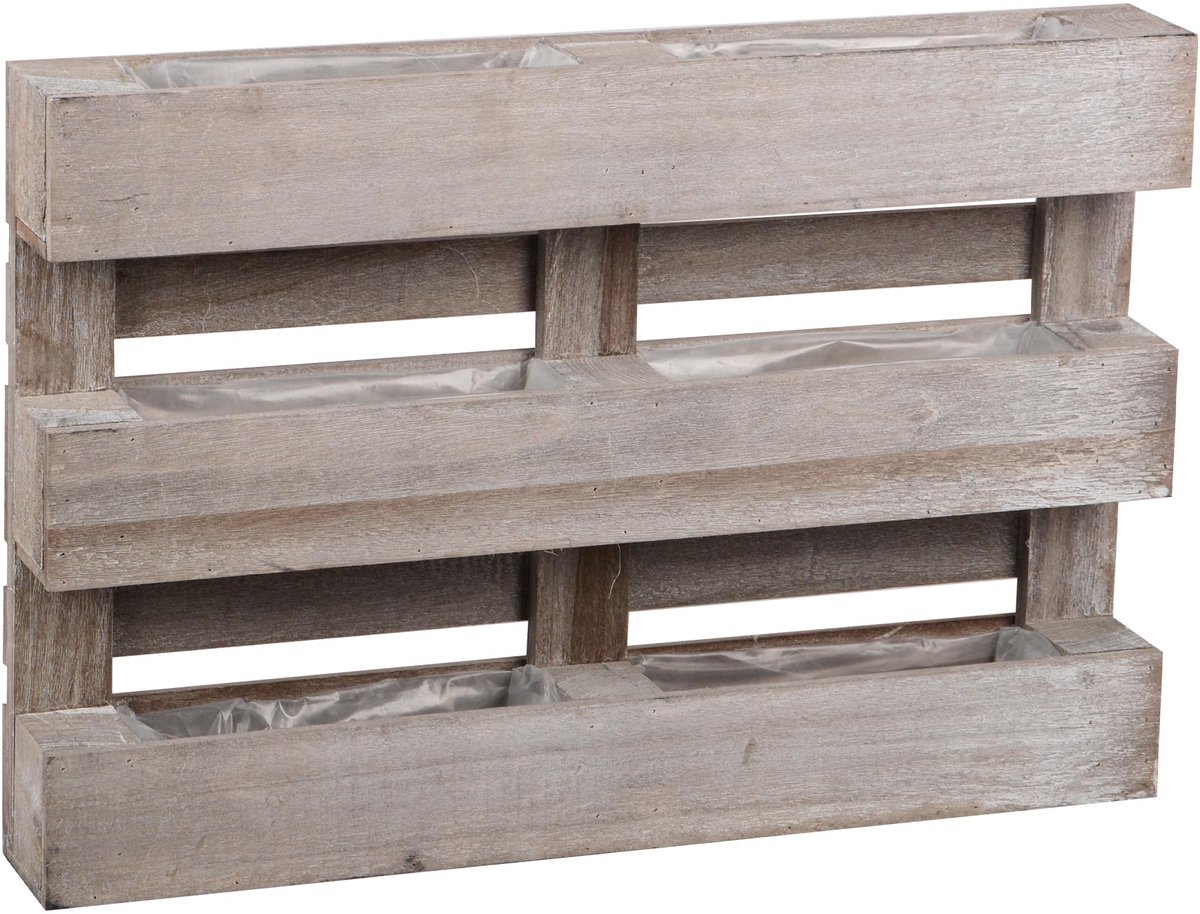 UNUS® Wandplantenbak pallet hout 3 rijen 6 bakken 60 cm grijs