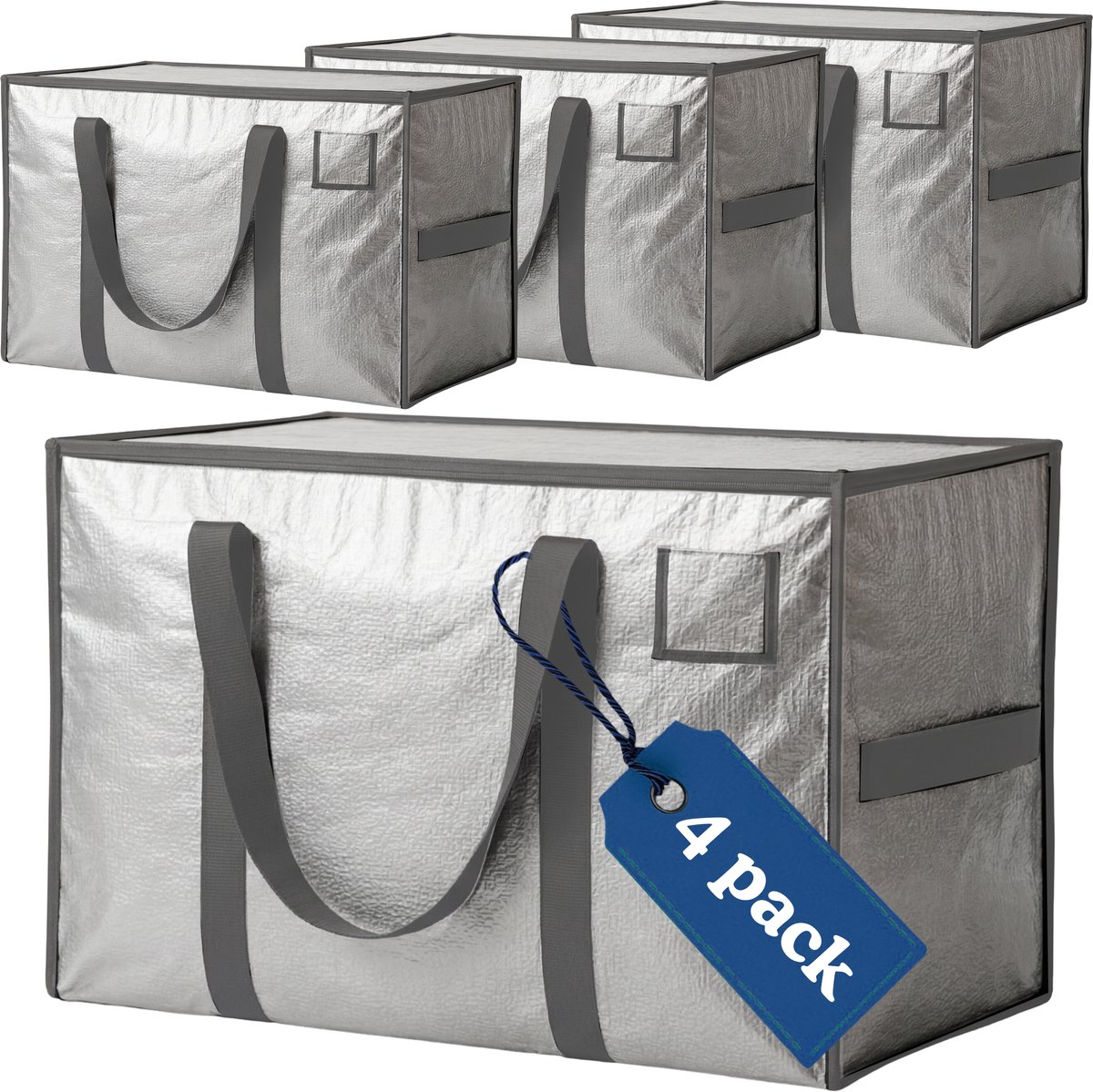 Tidy Tom® Big Shoppers - Opbergtas - 4 stuks - Verhuisdoos - Zilver / Grijs - Opbergzak