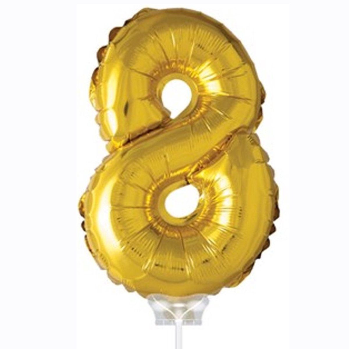 Cijferballon op stokje XL 40cm - Taart ballon - Cijfer 8 - Goud