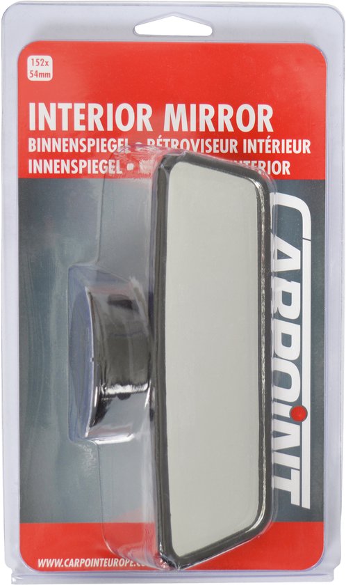 Carpoint binnenspiegel in verpakking, met de tekst 'INTERIOR MIRROR'.