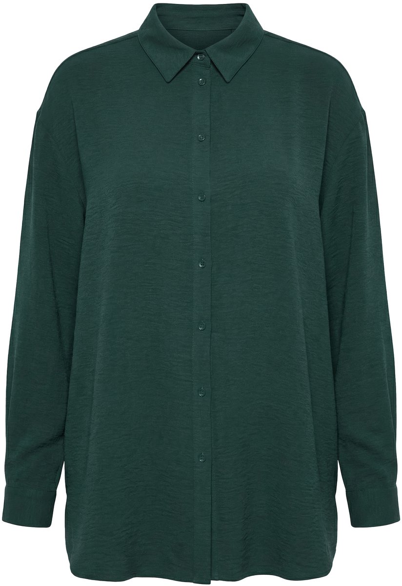 Studio Untold - Dames - overhemdblouse oversized crêpe overhemdkraag - Donkergroen - Maat 46+