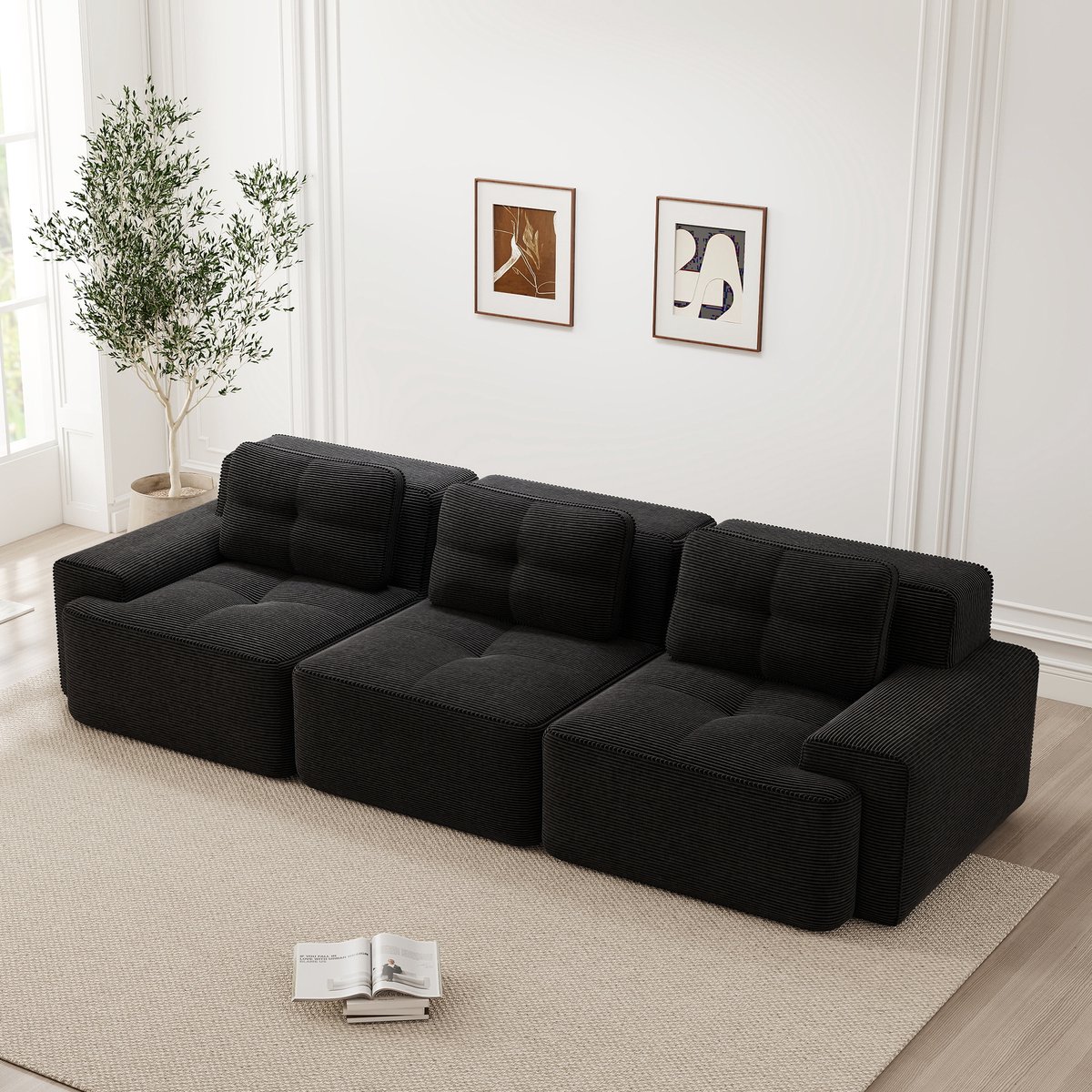 OKWISH Modulaire Bank 3-Zits - Diepe Zit 74 Cm En Wolkzacht Comfort - Flexibel Voor Woonka