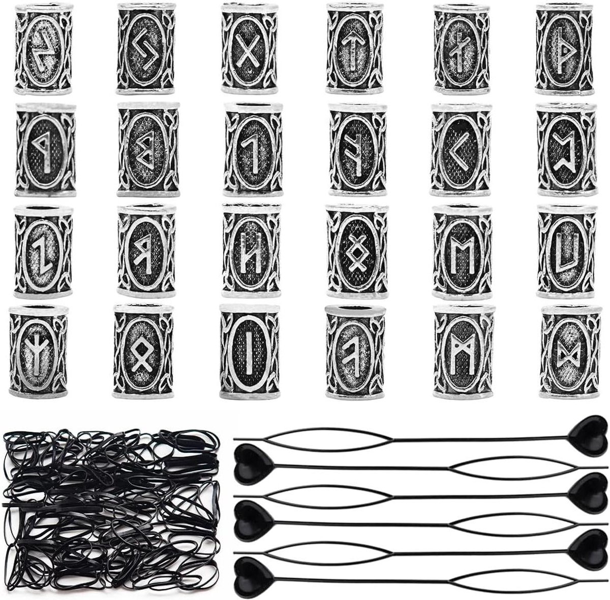 Baardkralenset met 24 stuks, Vikinger-stijl, Scandinavische haarslangkralen