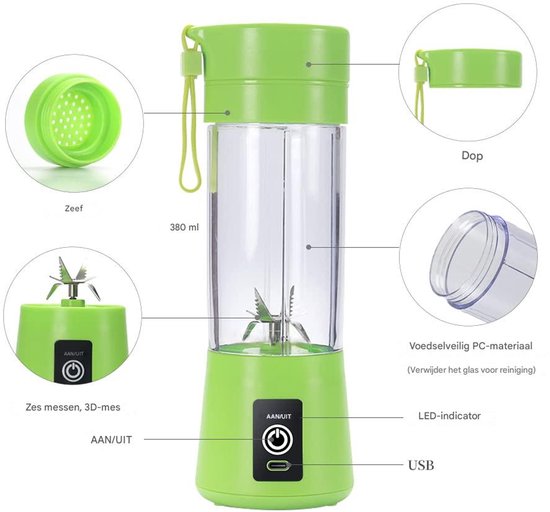 Ynkkvre - Mini-Mixer - Smoothie Maker - Draagbaar Met 6 Klingen En USB-Oplaadbare Batterij - 1 Stuk - Voor Thuis En Onderweg Groente van Ynkkvre — afbeelding 5