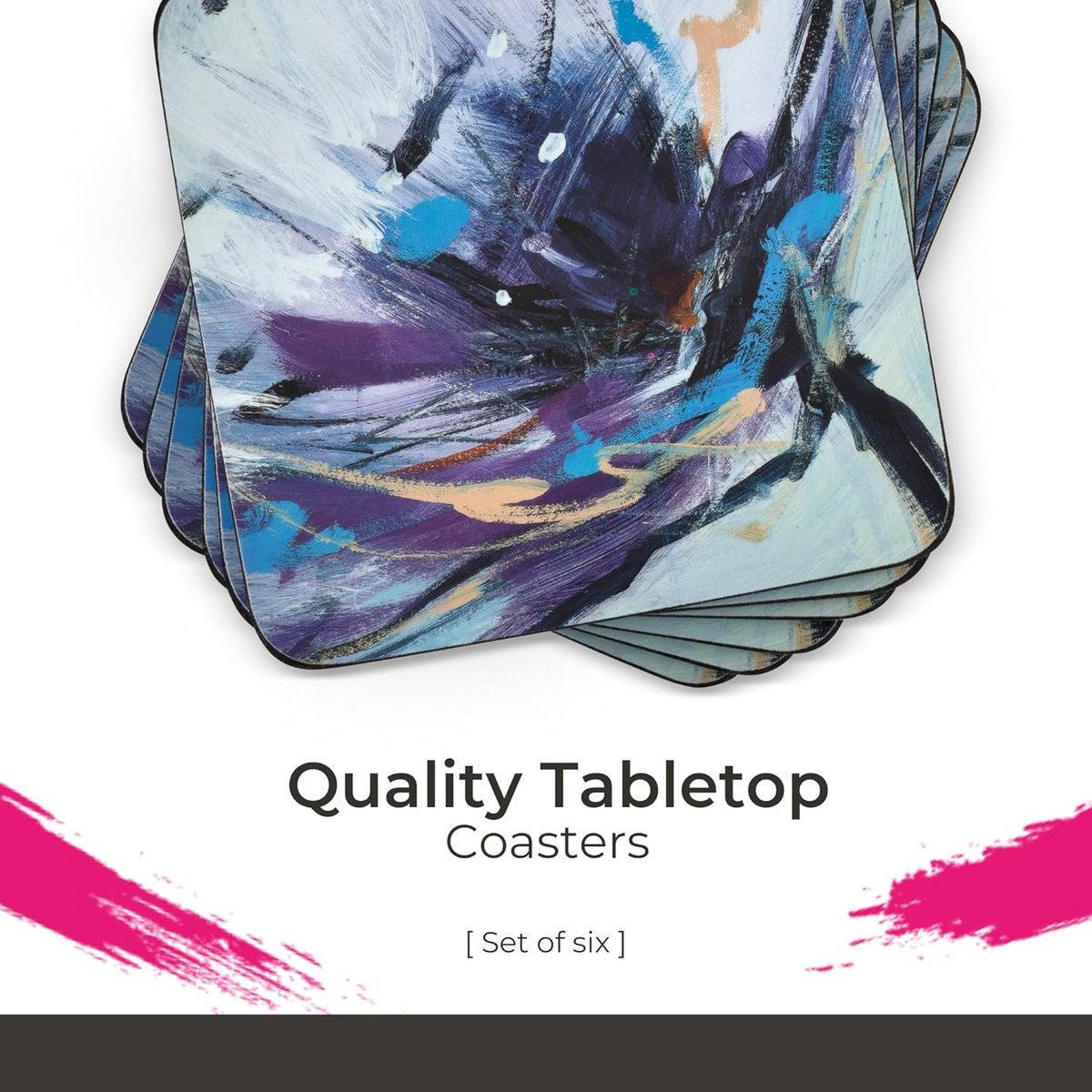 Set van 6 Onderzetters Lila Abstract - Hittebestendig en Vlekbestendig