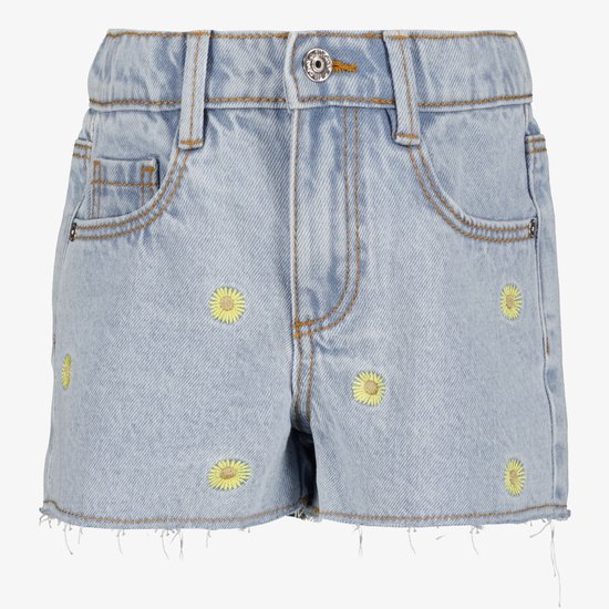 TwoDay meisjes denim short met madeliefjes - Blauw - Maat 92