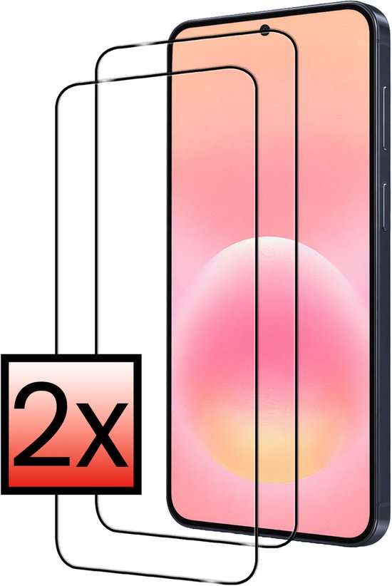 Twee screenprotectors met een oranje gloed op een donkerblauwe smartphone.