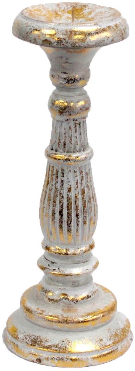 Vintage Kandelaar - Wit & Goud - Kaars Houder - 30cm Hoog