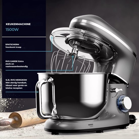 Florixa® Mixer met Mengkom - Keukenmachine - Handmixer - Donkergrijs - 46cm x 36cm x 27cm van Merkloos — afbeelding 4