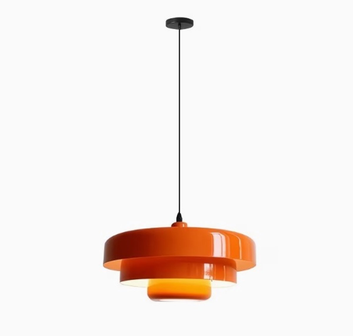 Hanglamp Vintage Oranje - Zwart snoer - Retro Taartvorm - Metaal - Moderne uitstraling - inclusief LED lamp