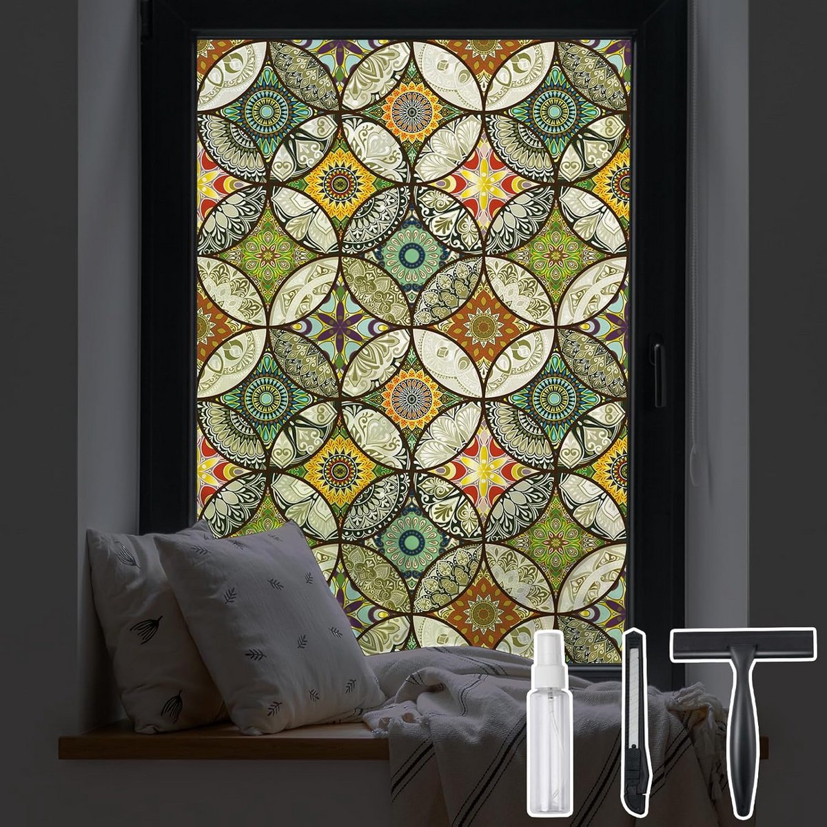 Statische Raamfolie Krasbestendig Glas-in-Lood Decoratief Zelfklevend Privacy Glasfolie UV