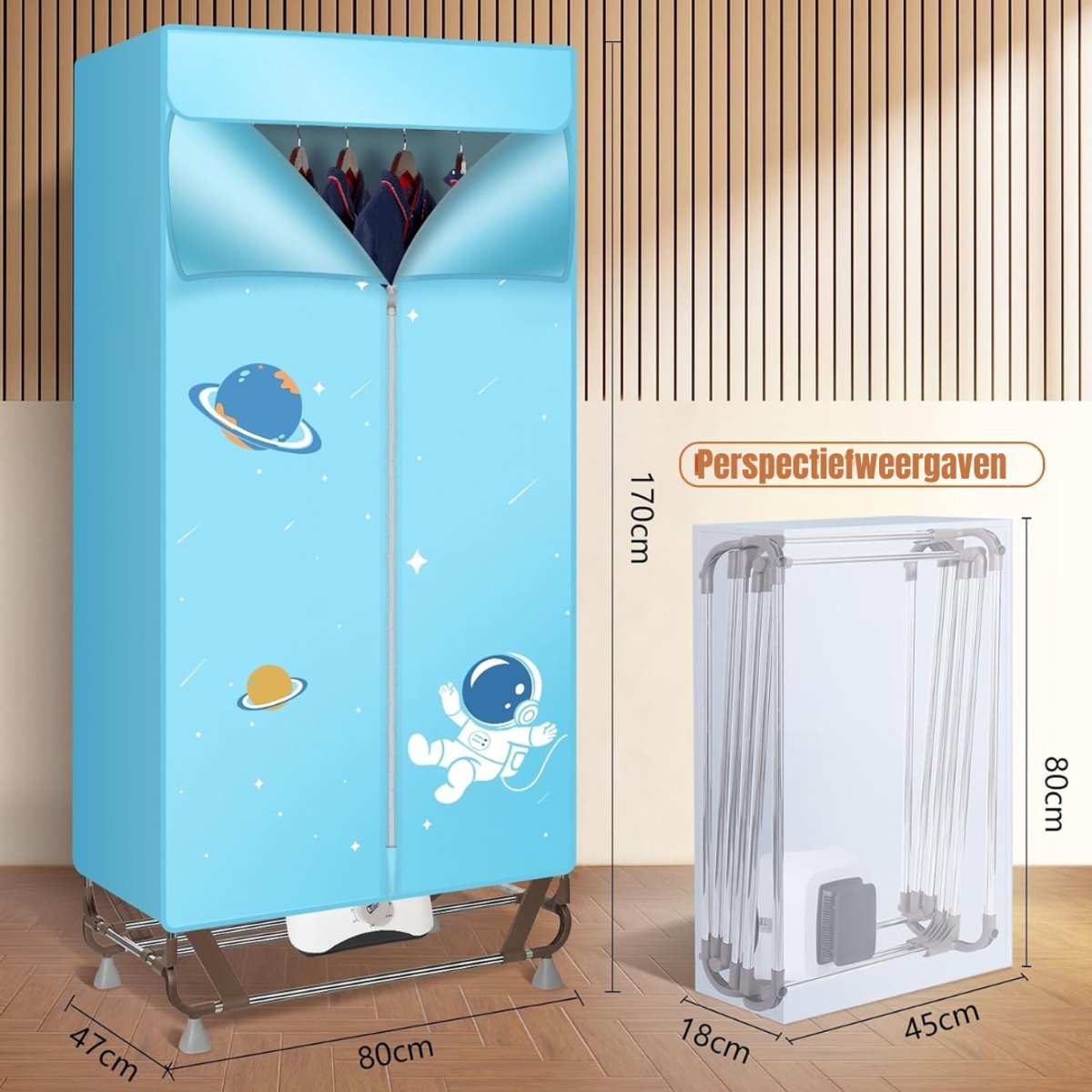 Florixa® Elektrisch Droogrek - Droogrek - Droogrek Elektrisch - 150cm Hoog - 1500W - Lichtblauw - 80cm x 46cm x 168cm