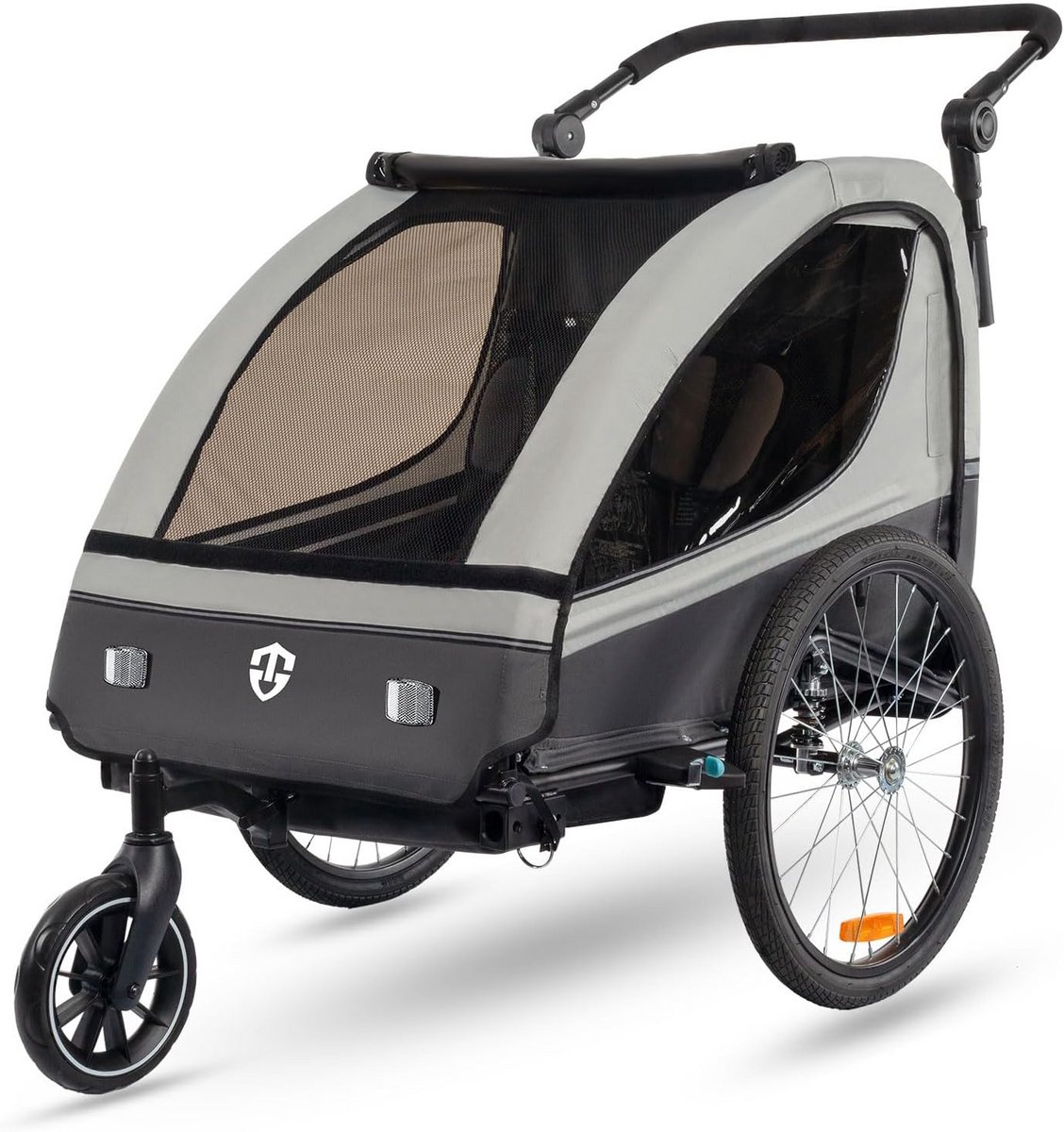 2-in-1 Fietskar en Kinderwagen met 360 Graden Draaibaar Wiel en Vering