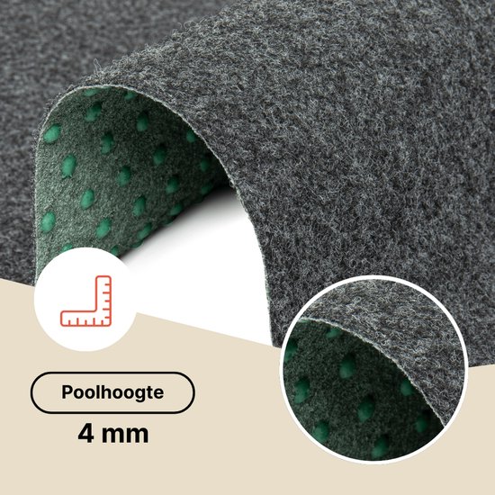 Détail de tapis gris foncé avec une hauteur de velours de 4 mm.