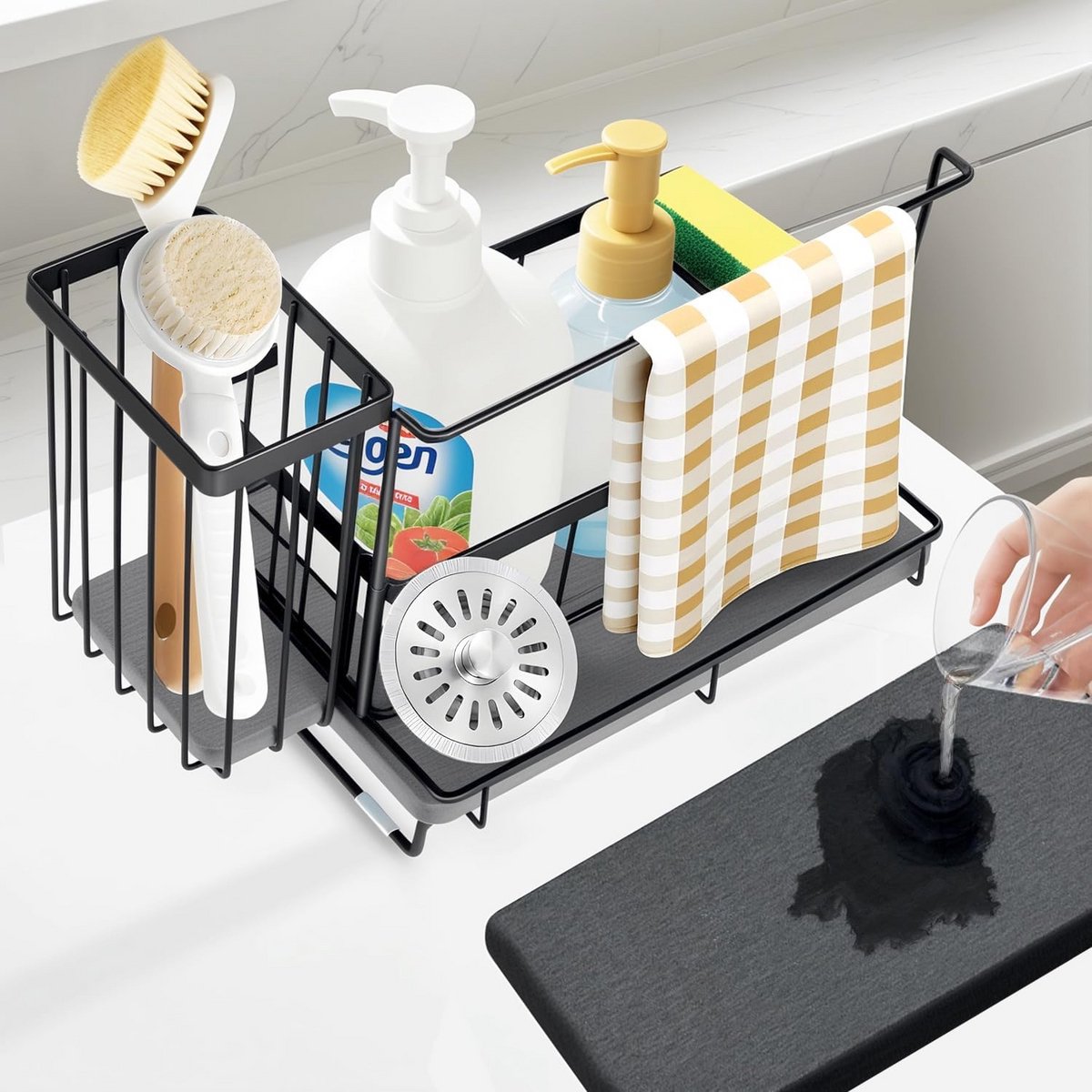 Keuken Organizer voor Spoelbak: Sponshouder met Drogen Steen en RVS Mand