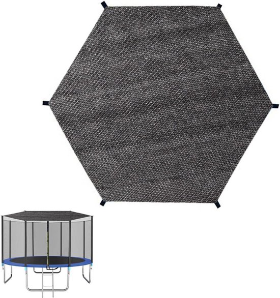 Zeshoekig trampoline zonnescherm, grijs, met bevestigingsclips.