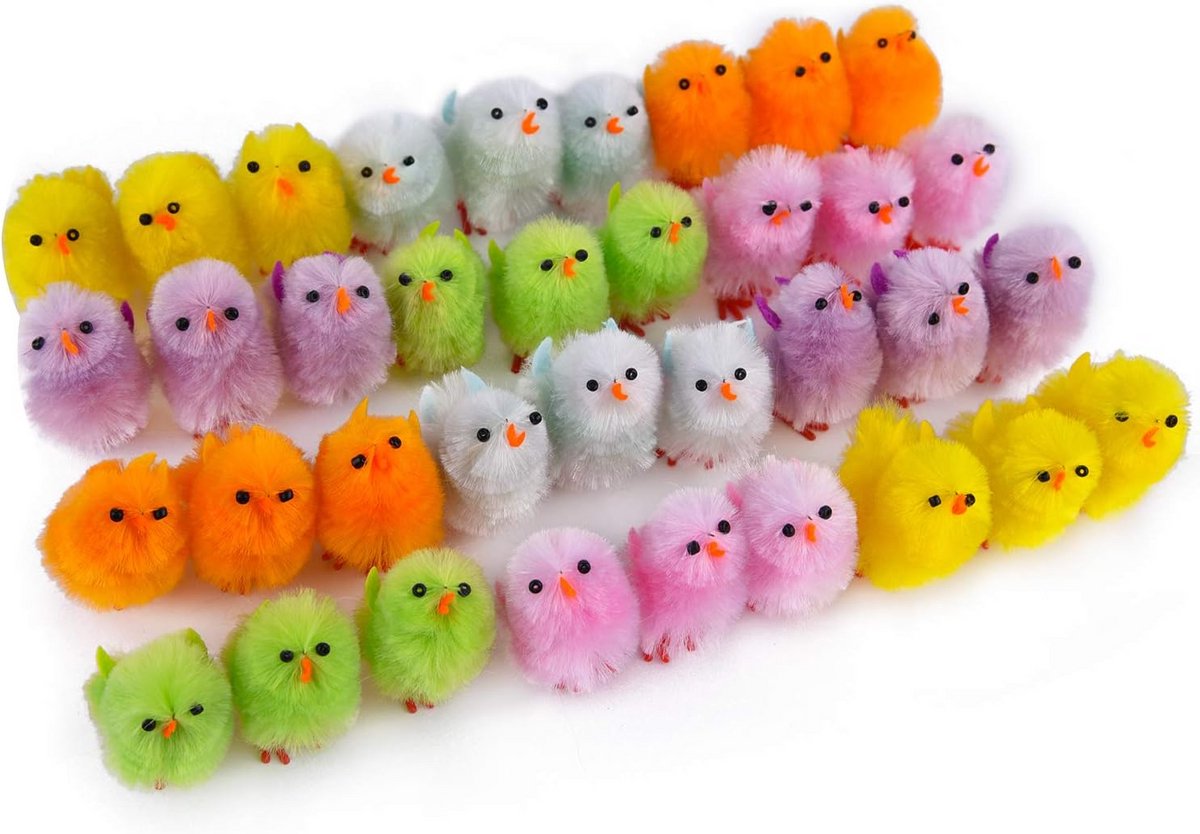 36 Stuks Mini Chenille Kuikentjes voor Pasen - Kleurrijk & Decoratief