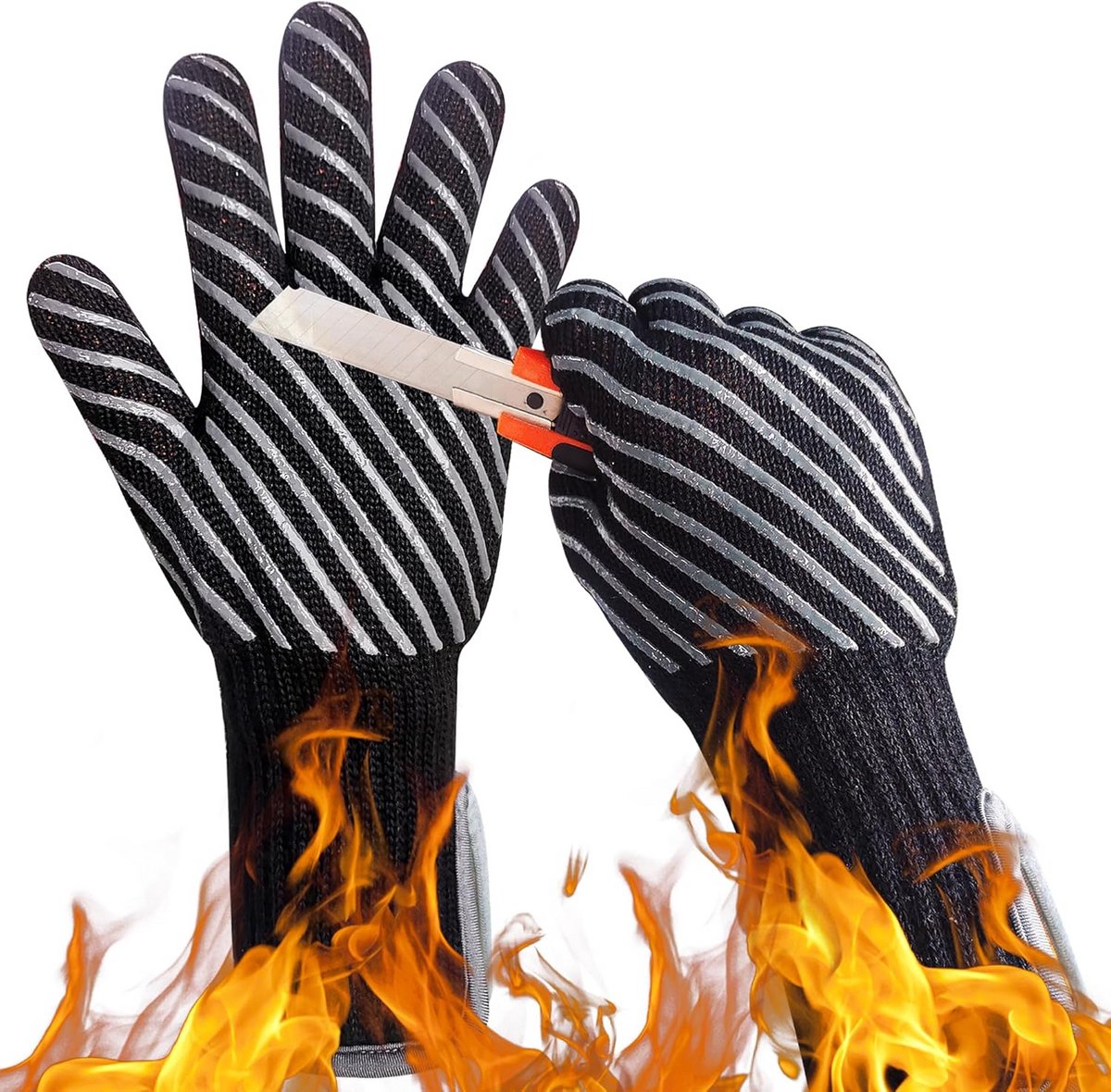 Hittebestendige BBQ Handschoenen tot 800 Graden - Lange Keukenovenwanten met Bamboevezel