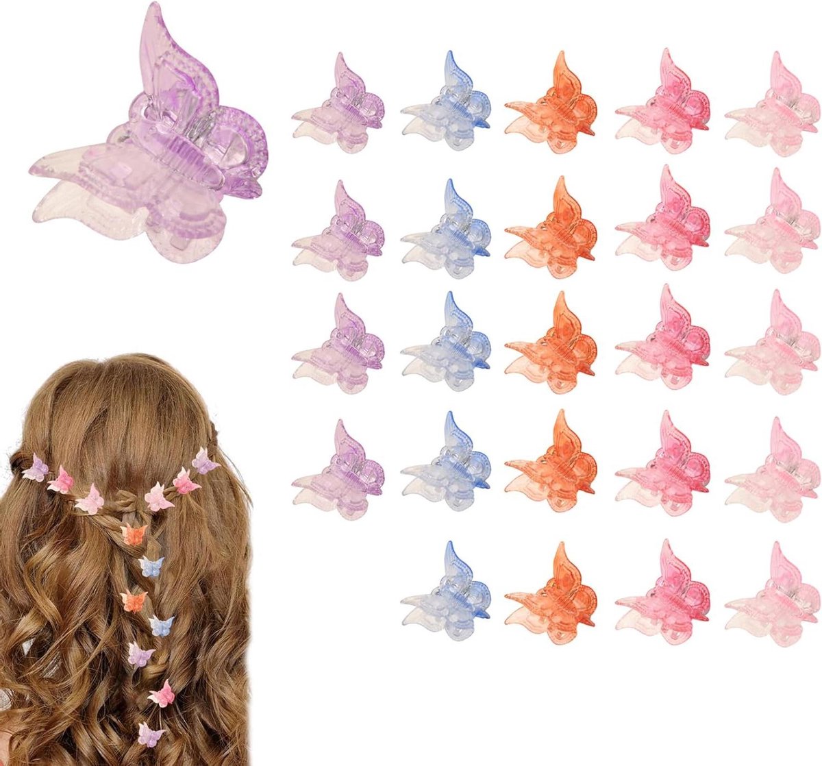 Vlinderhaarspelden - Set van 30 stuks - Mini haarclips voor meisjes - Meerkleurig