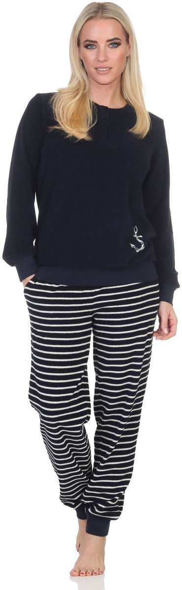 Normann badstof pyjama voor dames met maritieme look en ankermotief - ook in grote maten navy