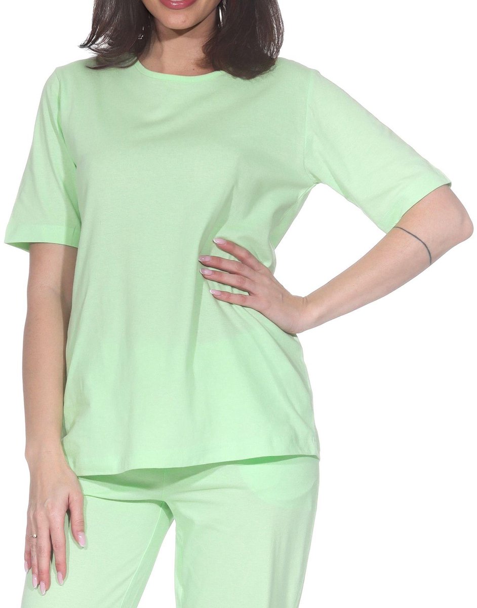 Normann Damespyjamashirt met korte mouwen mix & match grün