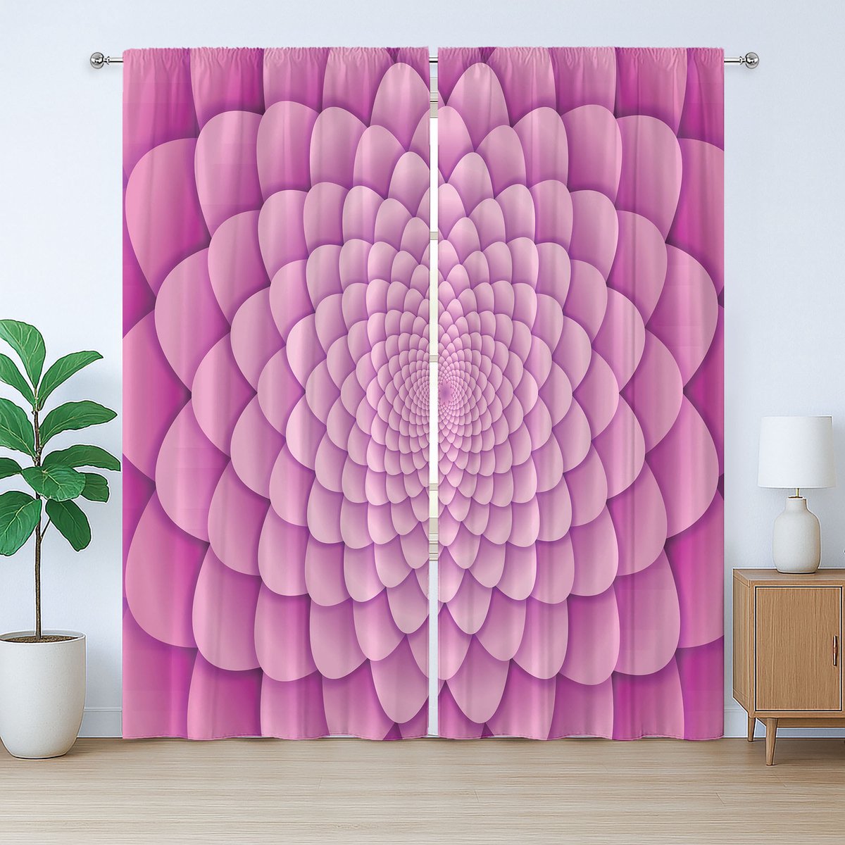ABAKUHAUS Roze Mandala Rustiek Gordijn, Spiraalvormig Lotusontwerp, voor de Slaapkamer met Lussen en Haken, 280 x 175 cm, Lichtroze en Magenta