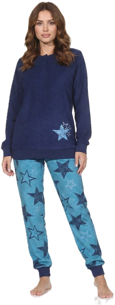 Normann dames badstof pyjama met lange mouwen in sterrendesign – ook in grote maten navy