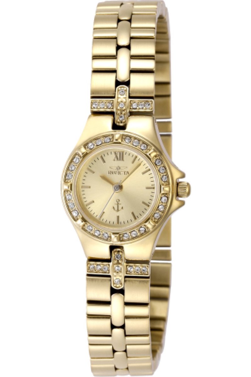 Invicta OCEAN VOYAGE 48623 Dames Horloge - Waterdicht - Analoog - Quartz Uurwerk - Roestvrij Staal met gouden Wijzerplaat - 22mm