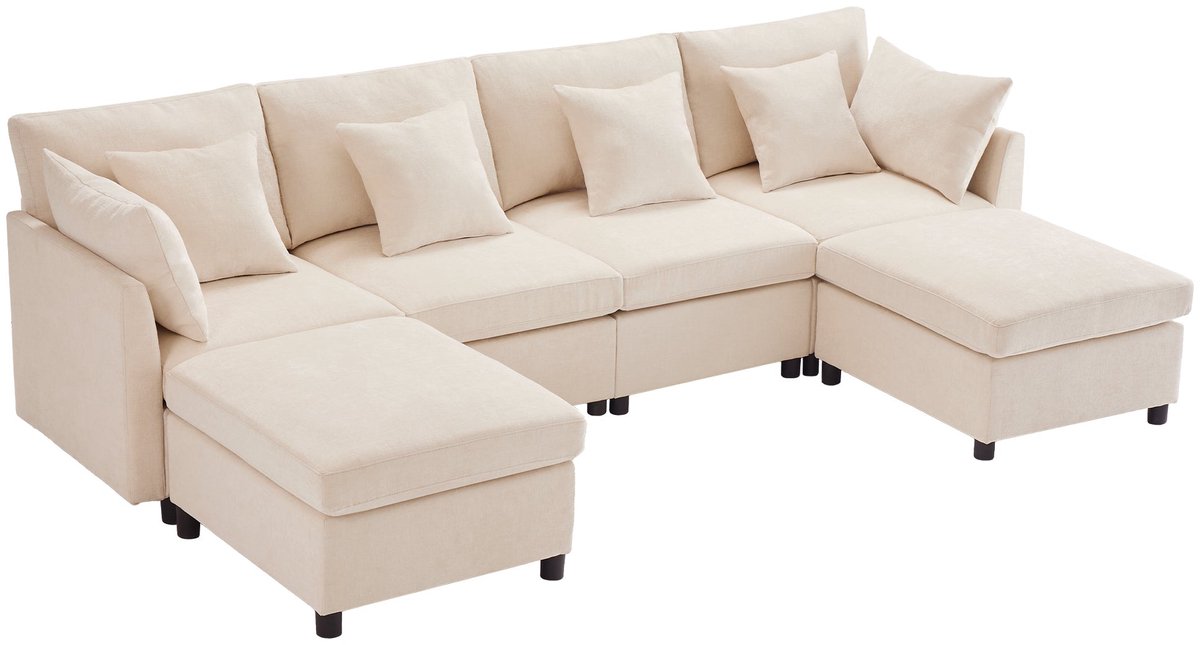 Merax Modulaire Hoekbank Met 2 Voetenbanken - U-Of L-Opstelling - Chenille Bekleding - 6 Z