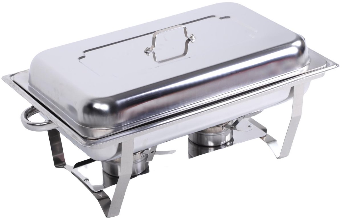 RVS Rechthoekige Chafing Dish Buffetset, Zilverkleurige Warmhoudschaal 65 × 32 × 36 cm met Alcoholbranders, Catering Buffetverwarmer voor Feesten, Bruiloften & Hotels