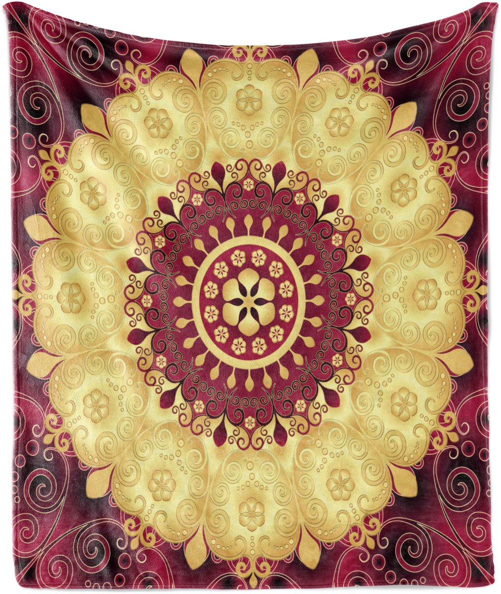 ABAKUHAUS Paarse Mandala Zachte Flanellen Fleece Deken, Antieke Barokkunst, Gezellige Pluche Plaid, 175 x 230 cm, Bordeauxrood Geel