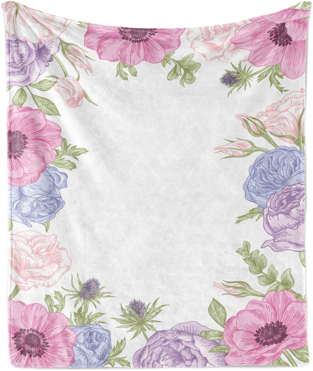 ABAKUHAUS Windflower Zachte Flanellen Fleece Deken, Zomerflora, Gezellige Pluche Plaid, 175 x 230 cm, Roze Lichtblauw Groen