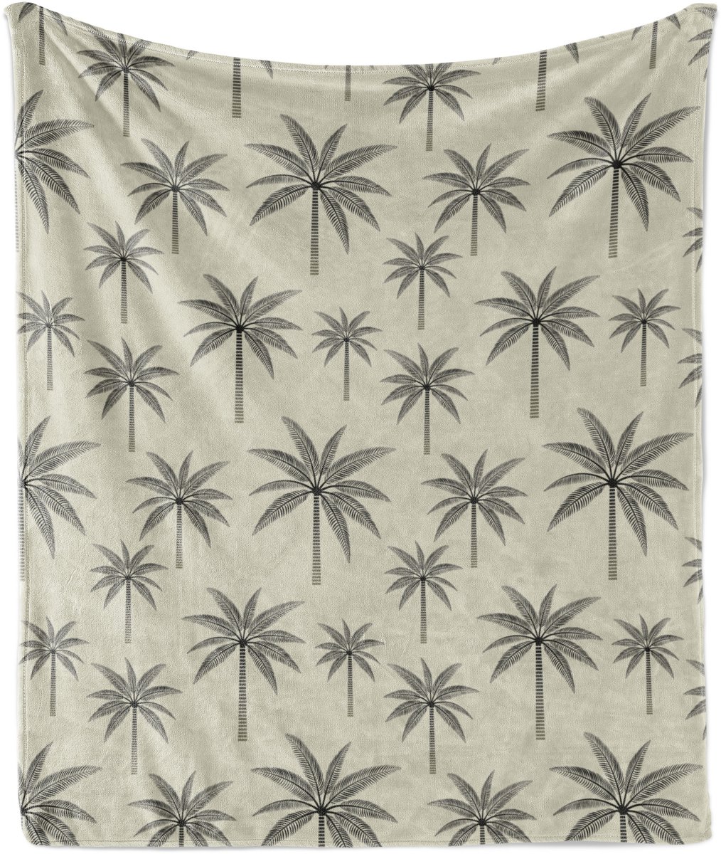 ABAKUHAUS Palm Tree Zachte Flanellen Fleece Deken, Vintage Tropisch, Gezellige Pluche Plaid, 125 x 175 cm, Licht Khaki en Donkergrijs