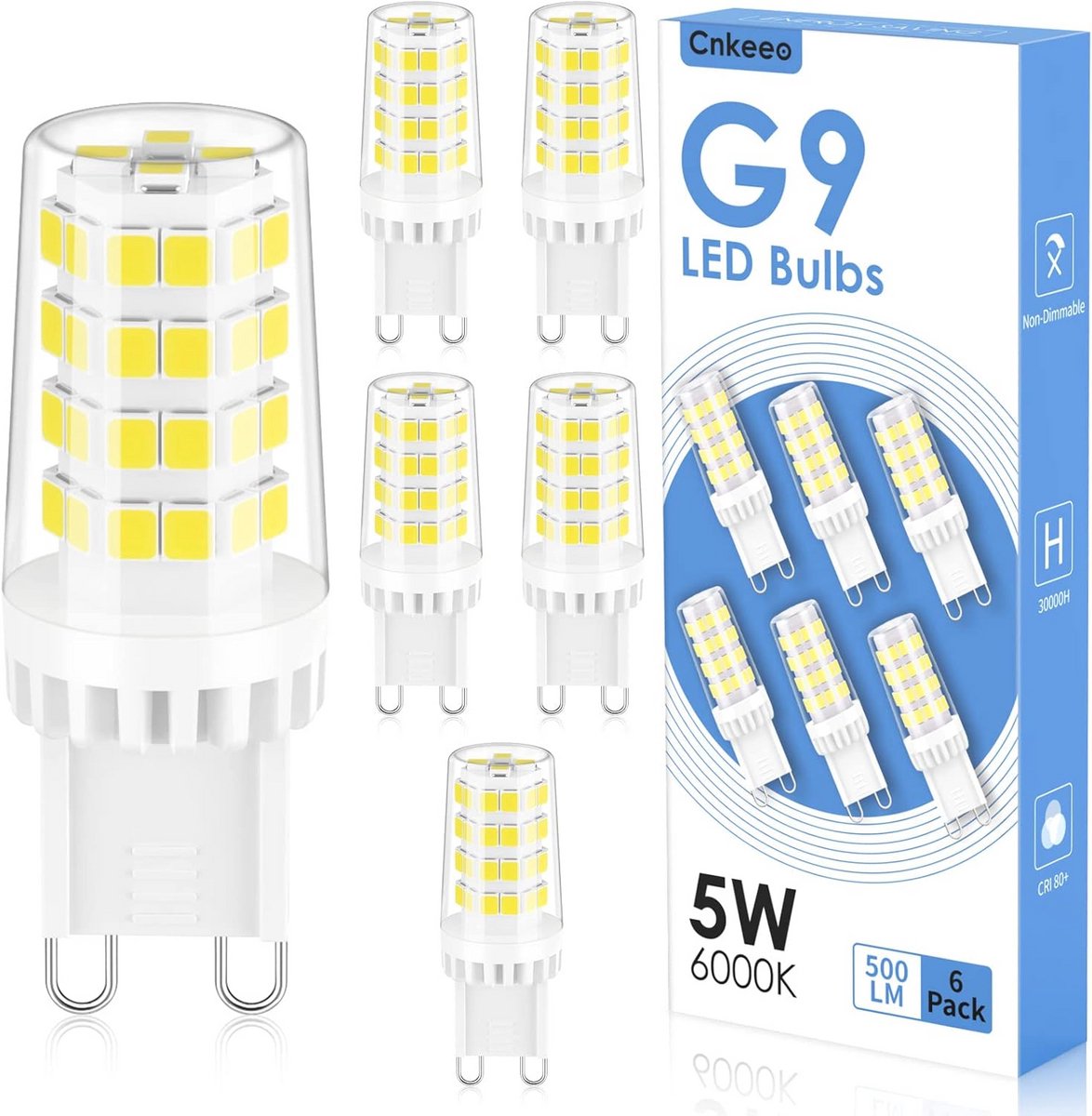 LED G9 Lampen 5W Vervangen 50W Halogeen Koel Wit 6000K 500LM Niet Dimbaar 6 Stuks